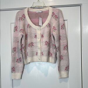 Lush Pink and Cream Floral Cardigan size large. NWT!